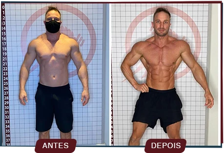 Antes e depois de transformação corporal acompanhada pela Clínica Motivation