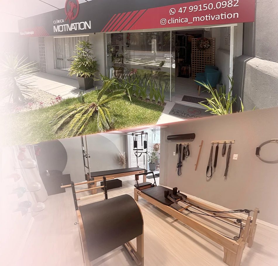 Fachada e estúdio de Pilates da Clínica Motivation em Joinville